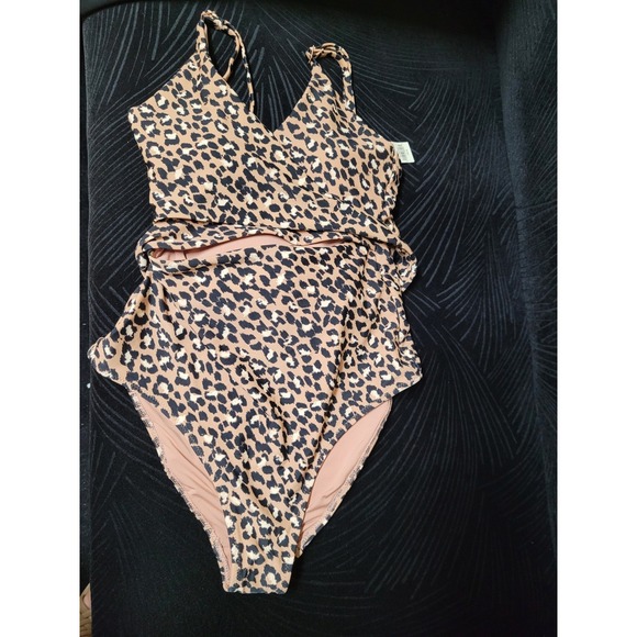 aerie Other - Aerie Leopard Print Wrap Front Cutout One Piece Swimsuit Tan Black Medium NWT
